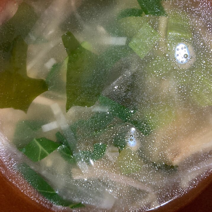 小松菜とわかめと大根とえのきとホタテのスープ